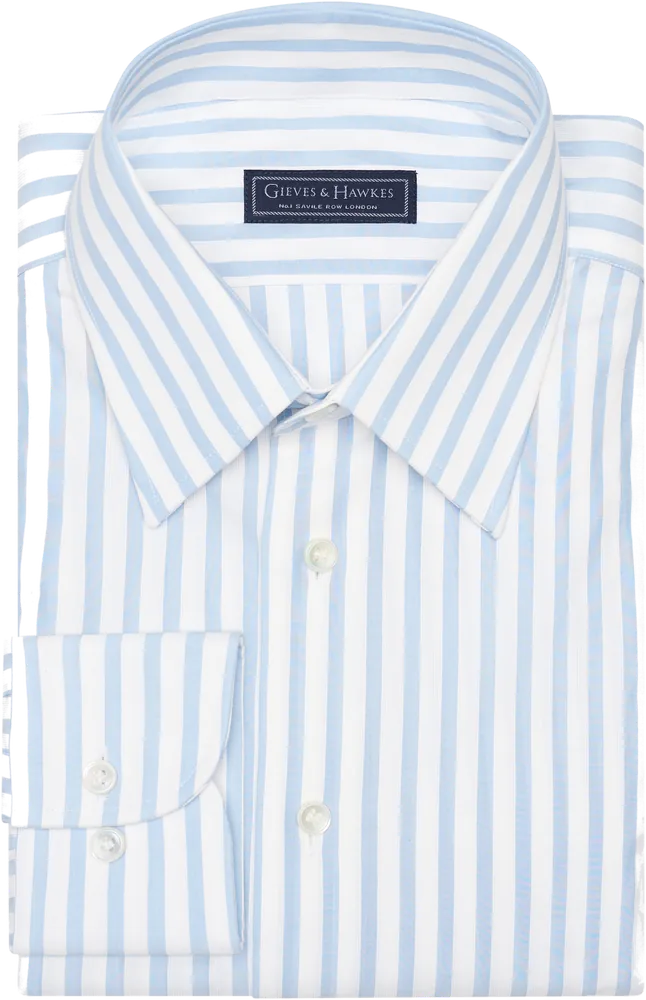 Blue bengal stripe shirt flat lay photography