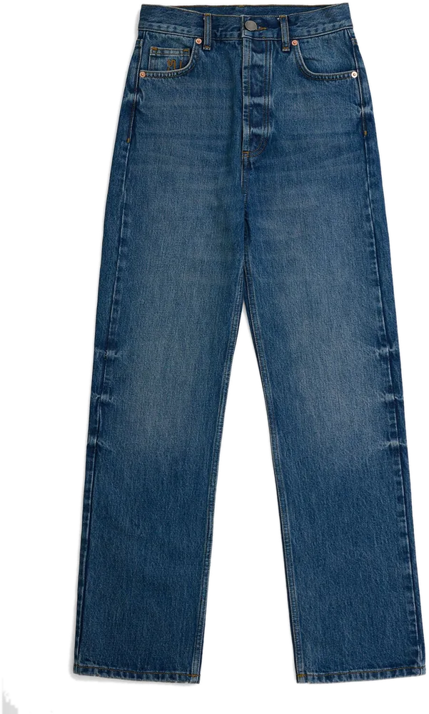 Dark wash denim jeans flat lay photography