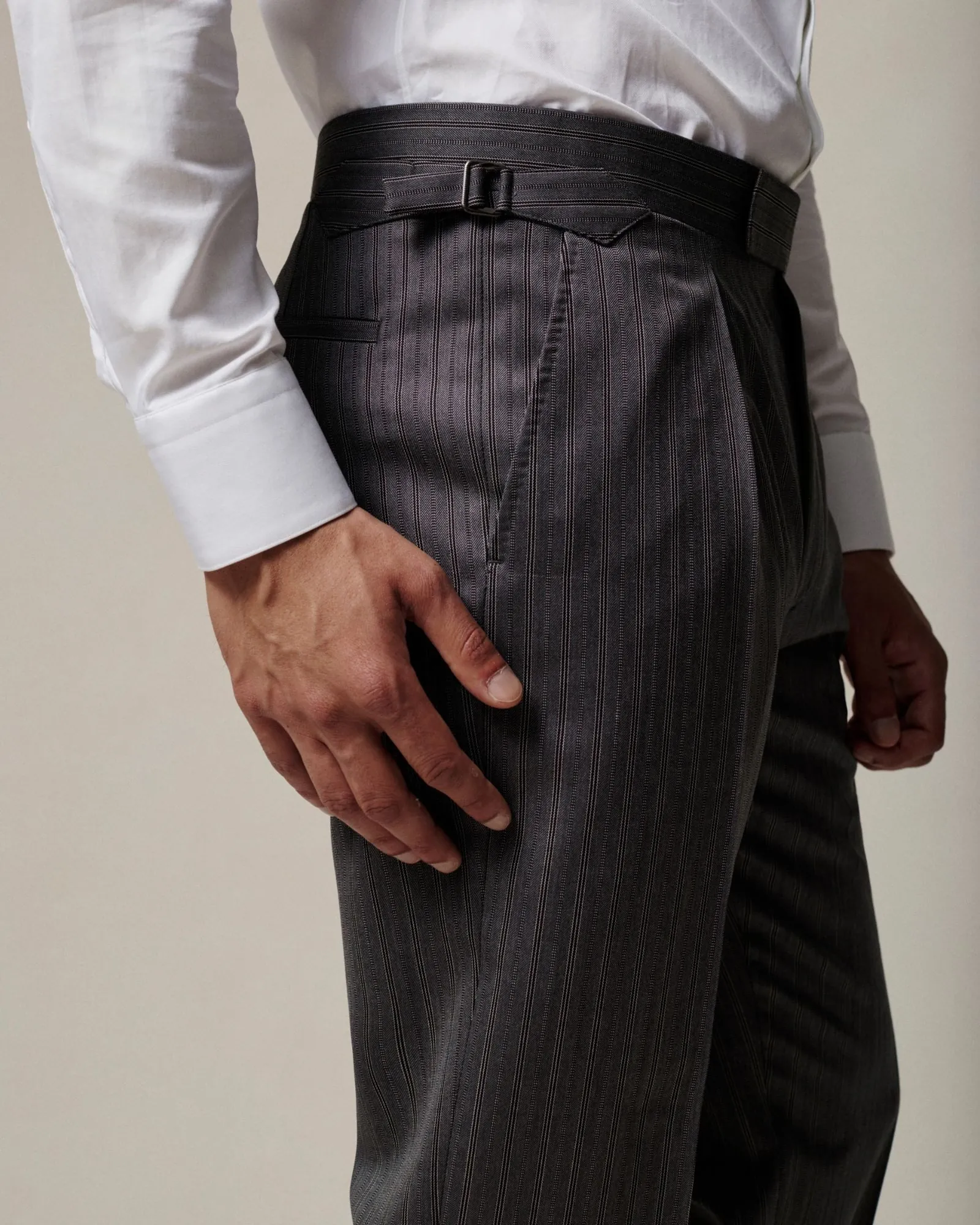 Gieves and Hawkes pinstripe trouser detail menswear photography