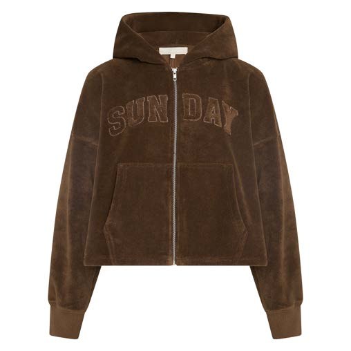 Good Sunday brown zip hoodie photographed for ecommerce