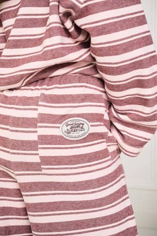 Good Sunday striped fabric and brand patch detail photographed for ecommerce