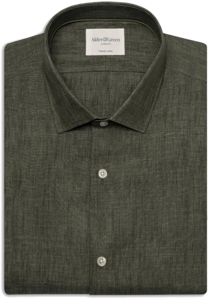 Green linen shirt flat lay photography