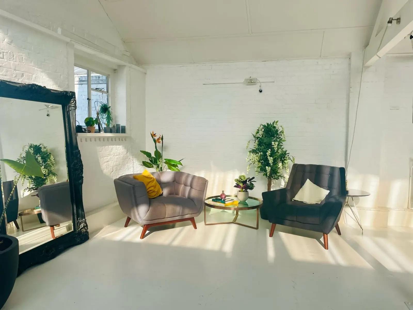 Podcast set built in the lounge space at the Shoreditch studio