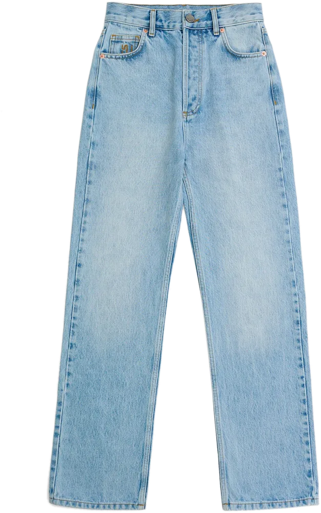 Light wash denim jeans flat lay photography