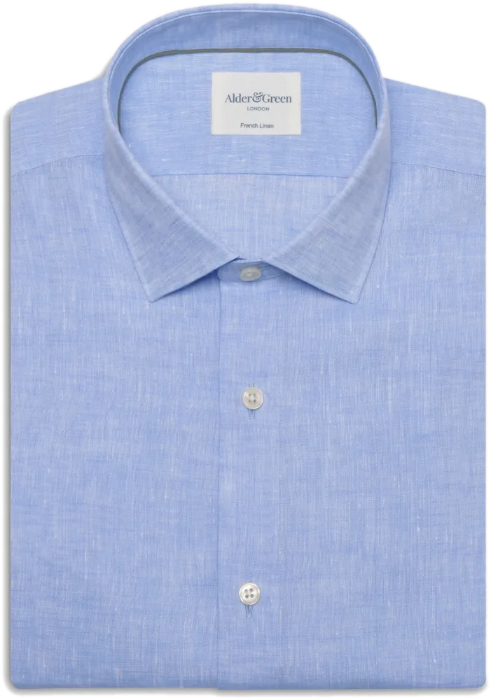 Sky blue linen shirt flat lay photography